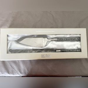 Cake knife and server set. Oleg Cassini. Filled with black/gray shiny stones.